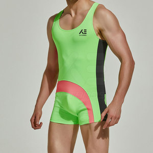 KATERBOS Singlet de Lucha para Hombre, Verde, Rosa y Negro, con Bloques de Color, Sublimado, Ajustado, de Secado Rápido y Absorción de Humedad - Product Image 2