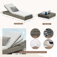 Chaise longue de jardin en rotin réglable pour hôtel, OEM/ODM, en rotin PE, avec cadre en aluminium, résistante à l'eau, pour bord de piscine