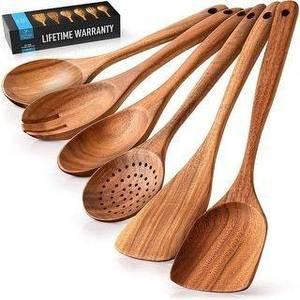 <b>Wooden</b> Natural 6-Piece Mirror Polish Gold Plated <b>Spoon</b> Set High Quality - Product Image 3