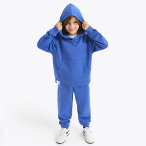 100% coton polaire manches longues pull à capuche pantalon ensemble doux imprimé vêtements de sport antibactérien taille élastique hiver garçons OEM - Product Image 1