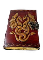 Bloc-notes vintage en cuir véritable Double Dragon Journal Carnets de notes gaufrés à la main Deckle Edge Papers Antique Brass C-Lock Diary