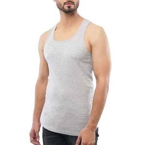 Débardeur gris sans manches pour homme, col rond, décontracté, en coton tricoté, couleur unie, coupe ajustée - Product Image 2