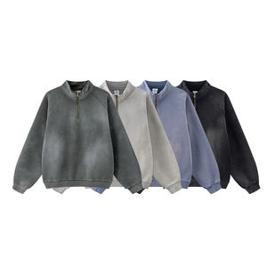 STITCHMODE Sweat-shirt à col montant et manches raglan personnalisé Blank Plain Oversized Vintage Fleece Sun Faded Black Streetwear - Product Image 1