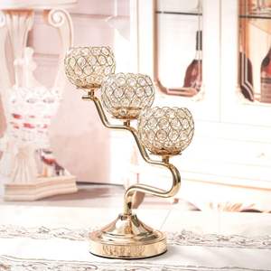 Candelabro de Cristal de Doble Brazo de Lujo, Base Decorativa de Metal Dorado para el Hogar, Bodas, Fiestas, Centro de Mesa, Decoración Votiva - Product Image 2