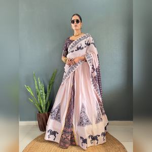 ชุดเลเฮนกาโชลีผ้าฝ้ายลายดิจิทัลประดับงานกอต้าปาตติสำหรับงานแต่งงานแบบอินเดียสำหรับผู้หญิง - Product Image 3