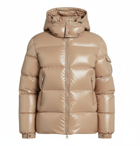 Blouson matelassé en laine beige personnalisé pour homme, léger, à capuche, écologique, chaud pour l'hiver, imperméable, respirant, fermeture éclair, style décontracté - Product Image 1
