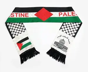 Pengiriman cepat sutra Palestina 100% akrilik rajutan Jacquard tenun negara Palestina syal bendera olahraga sepak bola desain logo kustom
