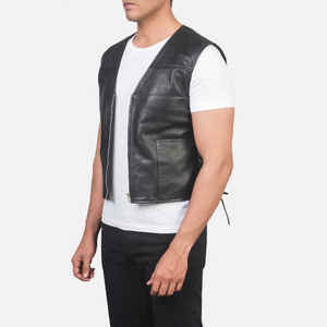 Chaleco de cuero negro de alta calidad para hombre, diseño clásico de abrigo de cintura, chaqueta/Chaleco de moda para motocicleta al por mayor, para montar en invierno - Product Image 2