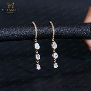 Pendientes de piedras preciosas de Luna arcoíris naturales, joyería colgante de gota de diamante pavimentado, pendientes de tres gotas hechos a mano - Product Image 5