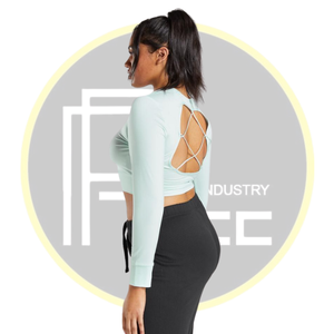 เสื้อครอปแขนยาวเปิดหลังสำหรับผู้หญิงมีสายไขว้เสื้อโยคะยืดสำหรับออกกำลังกายในยิมและชุดออกกำลังกาย - Product Image 3