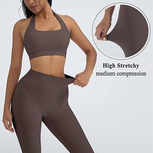 Derniers ensembles de yoga pour femmes en 2 pièces à séchage rapide en élasthanne et nylon, logo personnalisé, ensemble de soutien-gorge de sport et de leggings sans couture pour femmes - Product Image 3
