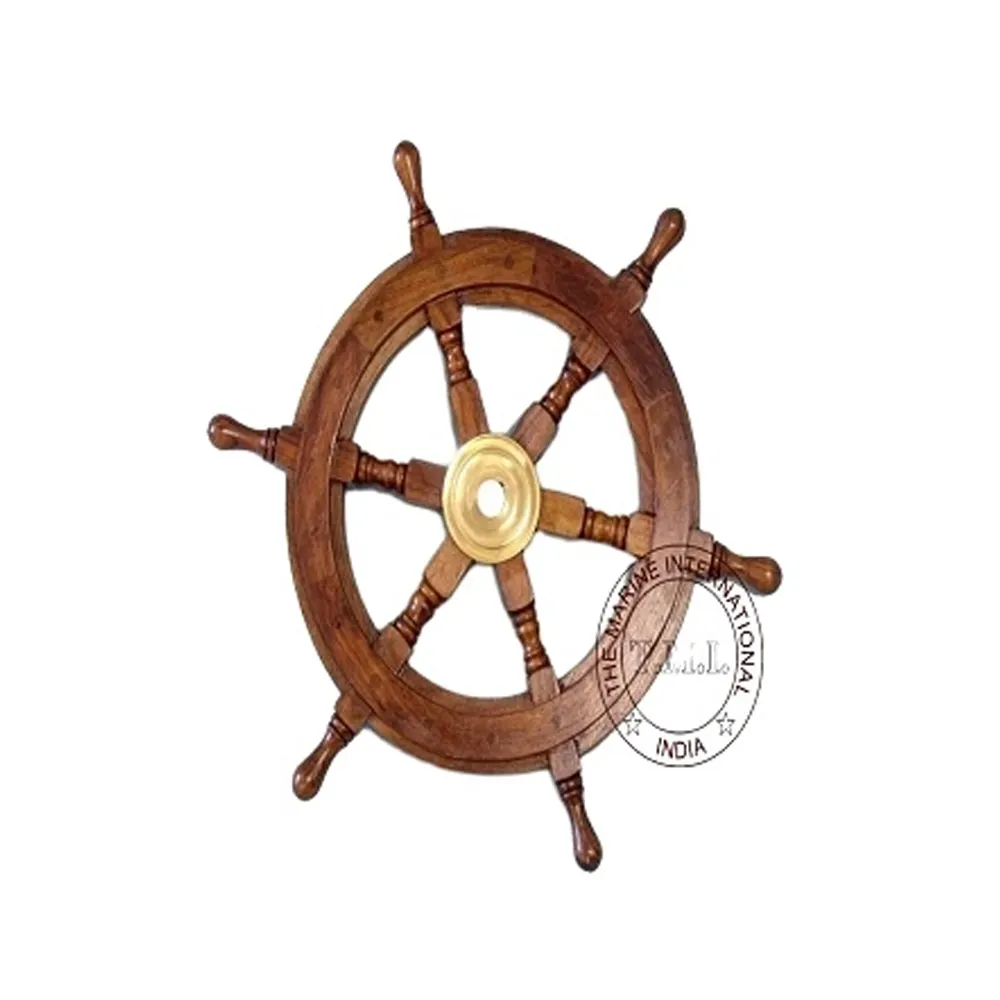 Fabricant indien en vrac, 15 pouces, roue de bateau en bois fait à la main, roue de bateau nautique, décoration nautique de capitaine de Pirate