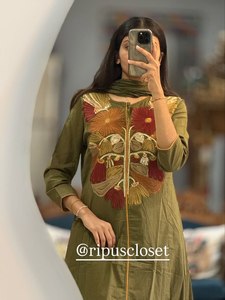 LANZANDO NUEVO DISEÑADOR KURTA PENT con DUPATTA FABRIC PURE MUL ALGODÓN con BORDADO TRABAJO para FIESTA ESTILO CASUAL REVERSIBLE - Product Image 3