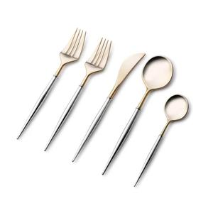 Juego de cubiertos dorados de lujo para boda real, conjunto de cubiertos de acero inoxidable de titanio, color dorado mate, para suministros de restaurante - Product Image 1