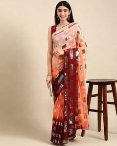 Bollywood Beautiful Heavy Georgette con Mono Ban-Glory con Secuencia completa funciona en ambos lados Sari - Product Image 6