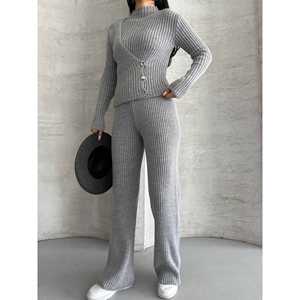 Conjunto de Suéter Tejido para Mujer con Detalle de Botones Laterales-1563 - Product Image 4