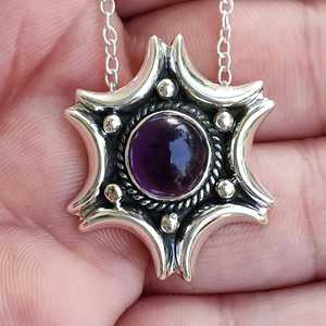 Collar de Plata de Ley 925 Hecho a Mano con Piedra de Amatista, Colgante de Gema Natural Púrpura en Forma de Estrella, Regalo de Febrero - Product Image 1