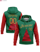 Pullover Fleece Bernapas untuk Olahraga Memancing Ikan Mas, Warna Hijau Putih-Merah 3D, Jahitan Khusus, Pewarnaan Polos, Tema Natal Musim Dingin