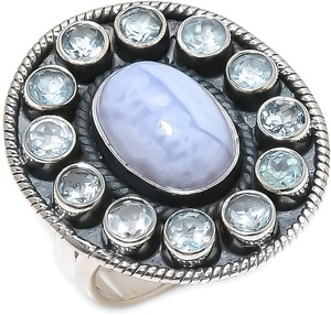 Anillo de Compromiso de Plata de Ley 925 con Topacio Azul Sólido, Chapado en Rodio, Gema Natural en Cabujón, Hecho a Mano, Joyería de Moda - Product Image 1