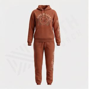 Conjunto Deportivo de Felpa de Algodón Grueso de Alta Calidad Personalizado con Color Personalizado, Sudadera con Capucha y Pantalones Deportivos para Mujer con Lavado Ácido - Product Image 1