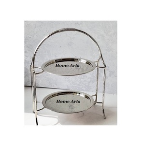 Stainless Steel Silver Color Dessert <b>Stand</b> Attractive Design Round Shape Chocolate <b>Cake</b> <b>Stand</b> With 2 <b>Tier</b> - Product Image 3