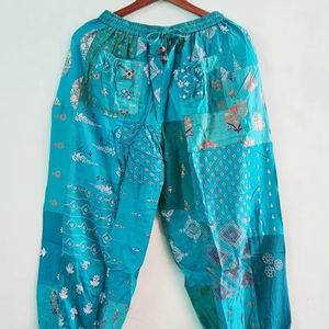 Pantalon sarouel de style bohème pour femmes patchwork multicolore fermeture à la taille élastique poches Streetwear taille XL pour les festivals d'été - Product Image 1