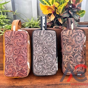 กระเป๋าเครื่องสำอางมีซิปหนังแท้สำหรับผู้หญิงกระเป๋าเครื่องสำอางเดินทางแบบตะวันตก - Product Image 1