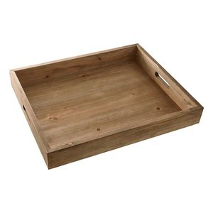 Bandeja de madera hecha a mano rectangular de color natural con asa para decoración de restaurantes y hogares, directa del fabricante y del proveedor - Product Image 1