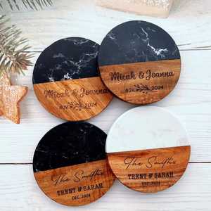 Top Quality <b>Round</b> Acacia Wood Coaster Set, Natural Finish Drink <b>Mats</b> with Holder for Hotels and Restaurants stone coasters - Product Image 3