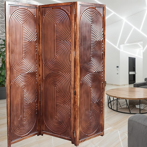 Divisor de Habitaciones de Madera de Nogal Marrón Hecho a Mano, Decoración para Oficina y Hogar, Partición de 3 Paneles, Estructura de Madera Curvada, Diseño Moderno para el Hogar - Product Image 1