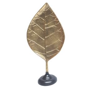 Sculpture décorative de feuille de table de haute qualité avec finition en laiton naturel et base noire Fabricant indien - Product Image 1