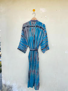Bata de seda Tie-Dye para mujer, bata de talla libre, secado rápido para Kimono de salón de verano, otoño, primavera, vestido de noche - Product Image 6