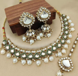 Super Quality Traditional Kundan <b>Pearl</b> Choker <b>Necklace</b> <b>Set</b> with Jhumka Earrings Indian Bridal Jewelry <b>Set</b> - Product Image 1