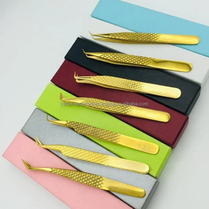 Golden Gold Professional Precision Anti-Static Eyelash Extension Tweezers Stainless Steel Beauty <b>Tool</b> for 12-14cm Lash - Product Image 2