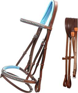 Bride sur Muserolle Snaffle avec Baby Blue Soft Rembourré en cuir Jumping Flash Bridle Rubber Rein Bling Bridle - Product Image 3