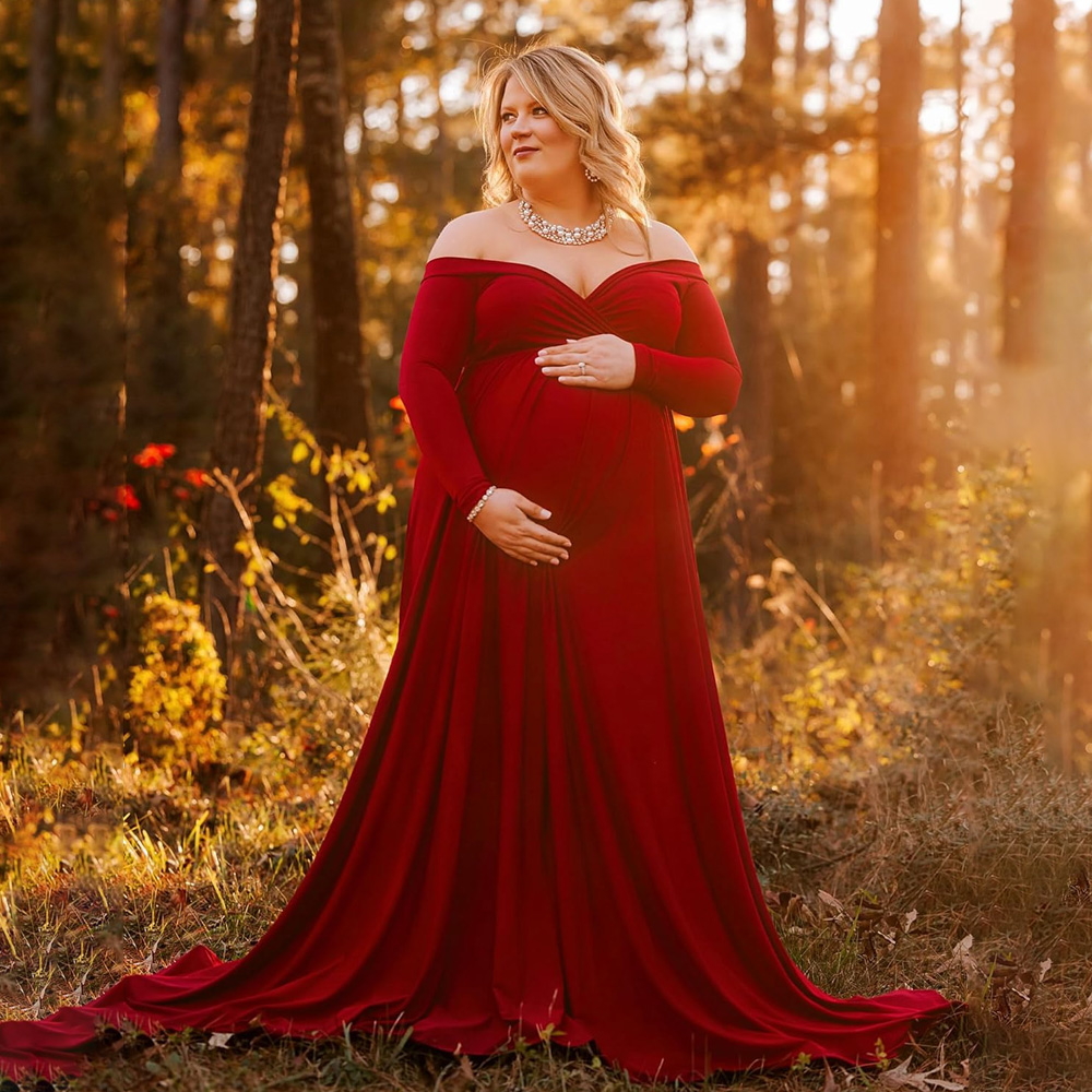 2025 Red Maternity Gown Clothes - Breathable & Mommy Skin Friendly