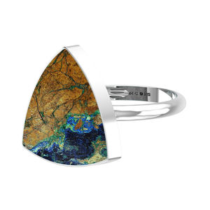 Anillo de Compromiso Unisex de Plata de Ley 925 con Acabado de Alta Calidad, Engaste de Bisel, Azurita, Malaquita, Forma de Trillón, Ovalada, Pera, Estilo Clásico - Product Image 1