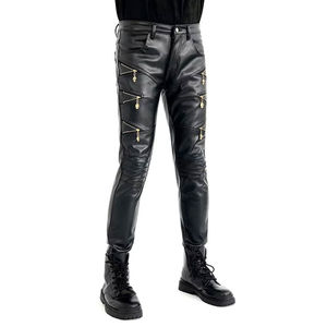 Pantalon en cuir personnalisé de haute qualité pour hommes, véritable taille haute, motif droit, pantalon empilé, style de rue, tissage non tissé, vente en gros - Product Image 1