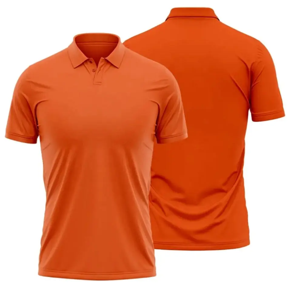 솔리드 오렌지 컬러 남성 칼라 2 버튼 폴로 셔츠 바이오 세척 피케 골프 Tshirt