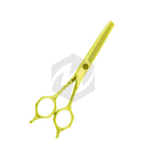 Ciseaux à effiler de qualité supérieure en acier allemand, couleur or clair, avec double repose-doigts et lame tranchante pour une coupe de précision - Product Image 4