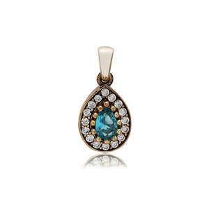 Pendentif en pierre d'aigue-marine CZ en forme de poire, breloque turque authentique, vente en gros, bijoux en argent Sterling 925 - Product Image 1