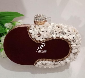 Nueva llegada impresionante hecho a mano en relieve piedra pesada trabajo multicolor nupcial noche embrague monederos mujeres monedero con cadenas de Metal - Product Image 1