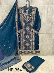 ชุดเดรสผ้า Georgette แบบเย็บปักลายสำหรับผู้หญิงแฟชั่นผู้ผลิตจาก Surat ราคาขายส่ง - Product Image 6