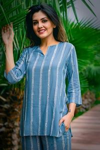 OEM-Conjunto de dos piezas de algodón con estampado para mujer, traje de noche informal, de manga tres cuartos, de talla grande - Product Image 2