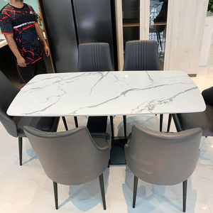 Modern Rectangular <b>Dining</b> <b>Table</b> 160x80cm Marble Top and Iron Legs 6-Seater Set for Home <b>Bar</b> or Office Assembled BA68096 - Product Image 3