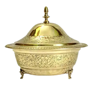 Precioso Metal chapado en oro Tamaño personalizado Forma redonda Gran calidad Dátiles Tazón para servir Dátiles árabes Tazón para aperitivos Plato con tapa - Product Image 4