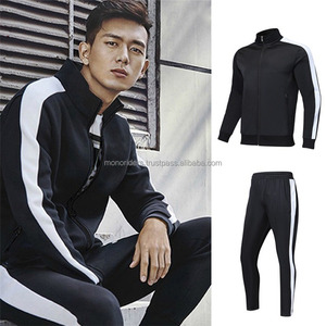 OEM Custom Side Striped Cotton Fleece Breathable Hoodie Jogger Sweatpants Set Sweatsuit Jogging Suit Stack Regular Fit Men - Product Image 2