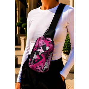 Bolso Bandolera con Cremallera y Patrón Morado, Accesorio de Ropa Elegante - Product Image 1