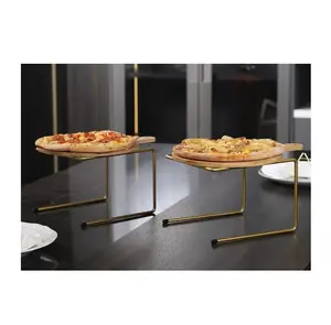 Melhor qualidade latão fio pizza placa titular stand for home decorar tamanho personalizado bronze pizza Display Racks e Stands