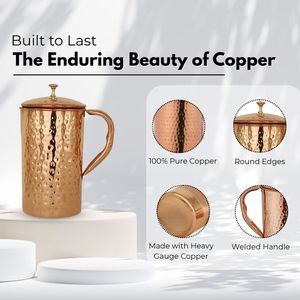 Pichet en cuivre pur martelé de concepteur en métal Pichet Verres Vaisselle pour l'eau potable Avantages pour la santé Vente à forte demande - Product Image 2